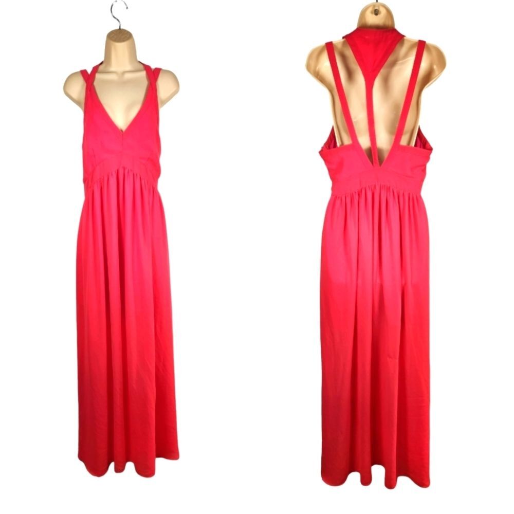 Adelyn Rae Dress Maxi Pink Long Chiffon Backless Halter Flowy Sexy Sheer M
